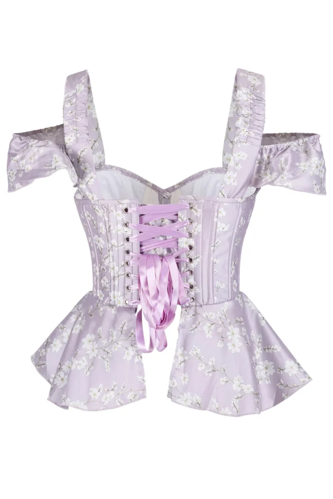 Lilac Off-Shoulder Peplum Gothic Corset Top with Sleeves