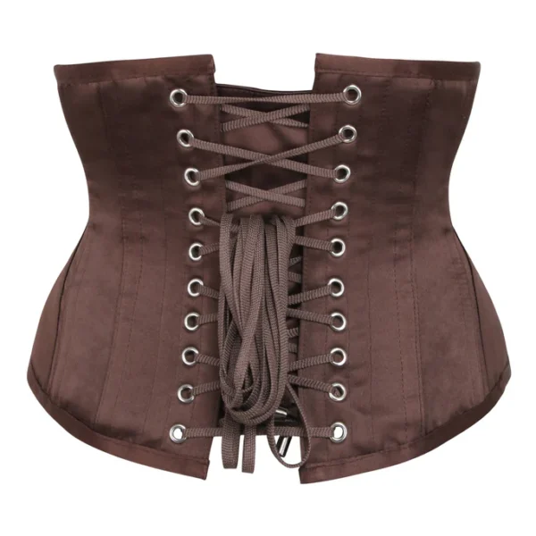 Brown Steel Boned Satin Hip Panel Underbust Corset