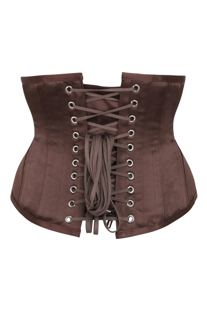 Brown Steel Boned Satin Hip Panel Underbust Corset