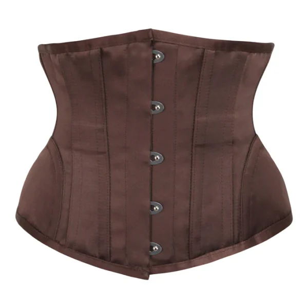 Brown Steel Boned Satin Hip Panel Underbust Corset
