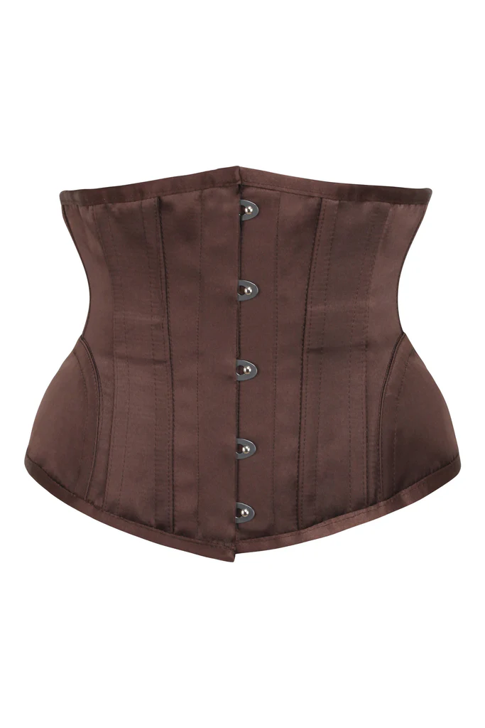 Brown Steel Boned Satin Hip Panel Underbust Corset