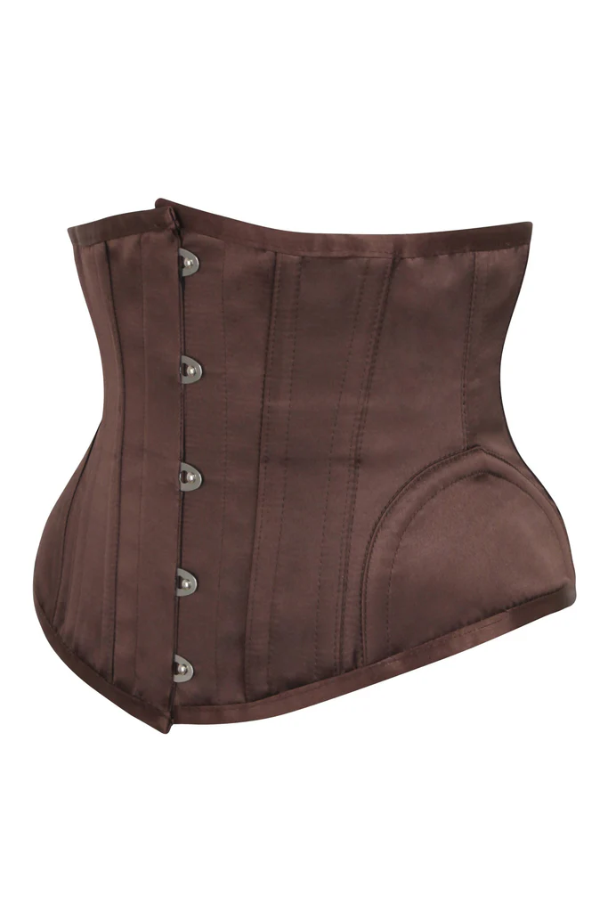 Brown Steel Boned Satin Hip Panel Underbust Corset