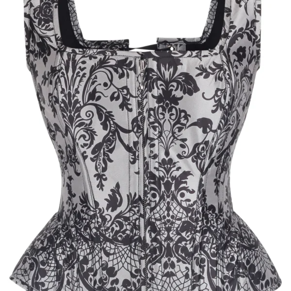 Gothic Noir Baroque Shoulder Strap Corset with Front Zip