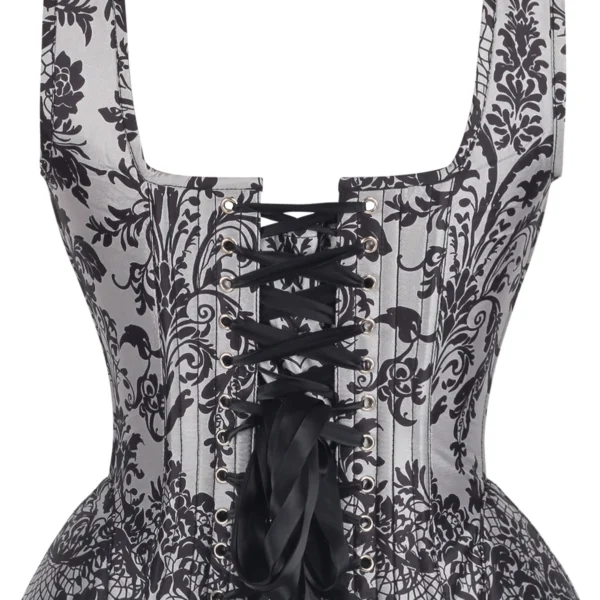 Gothic Noir Baroque Shoulder Strap Corset with Front Zip