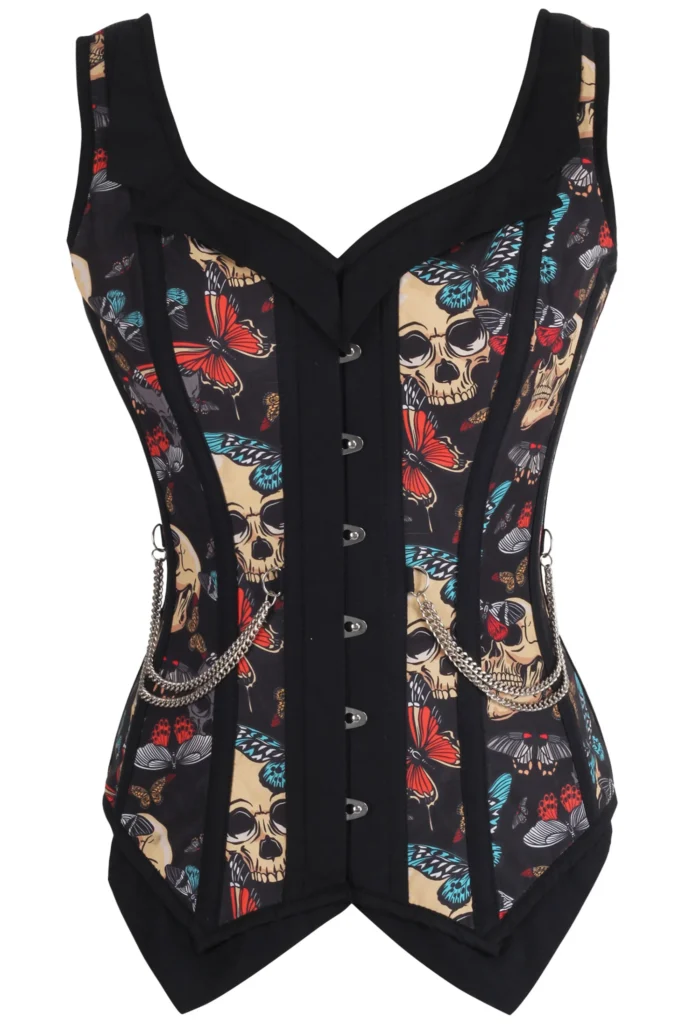 Buttefly and Skull Print Waistcoat Corset For Halloween Costume