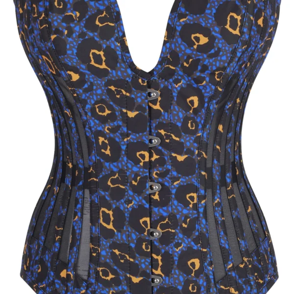 Leopard Print Gothic Corset with Plunge Neckline and Mesh Panels