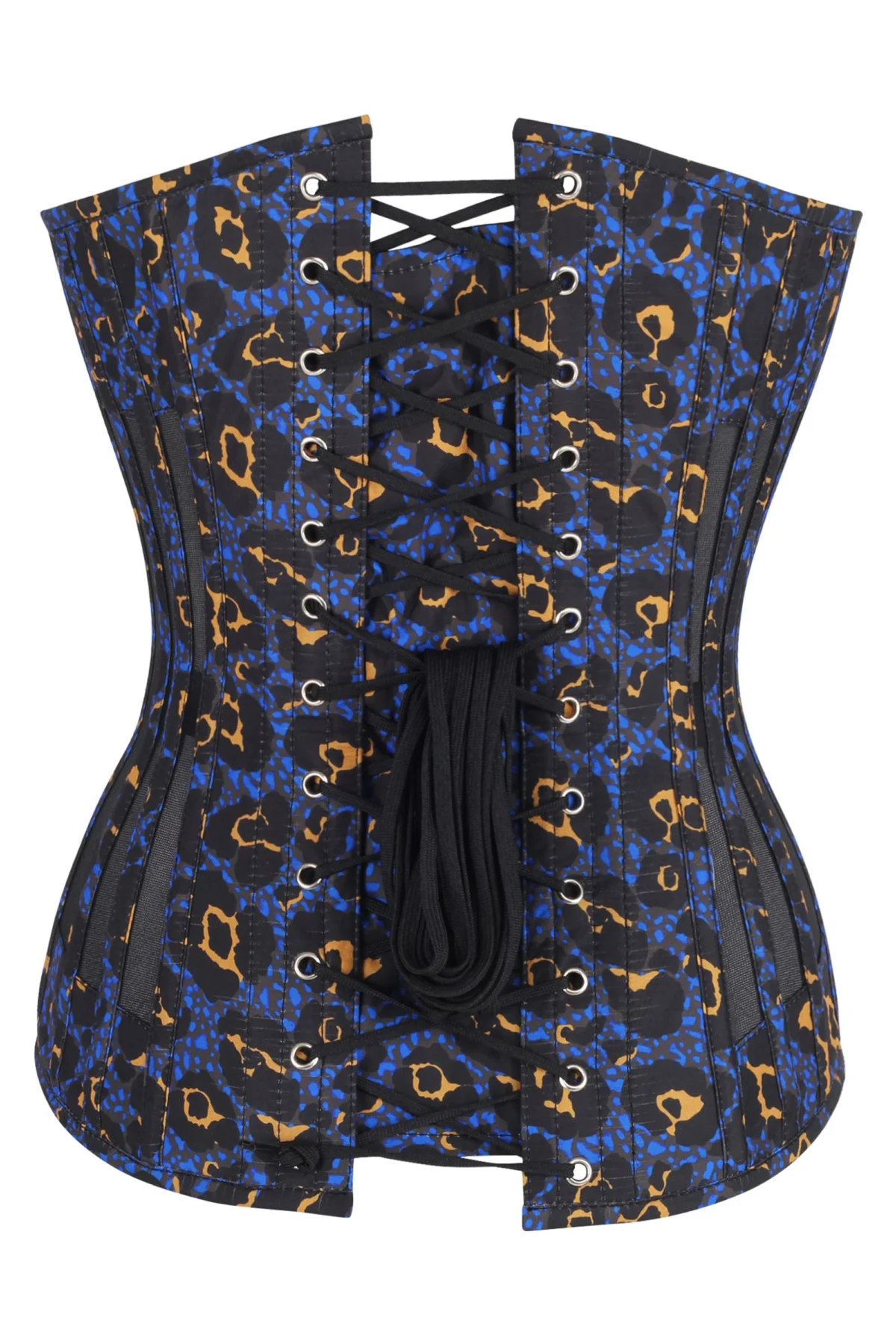 Leopard Print Gothic Corset with Plunge Neckline and Mesh Panels