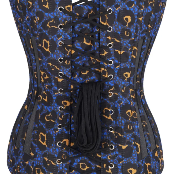 Leopard Print Gothic Corset with Plunge Neckline and Mesh Panels