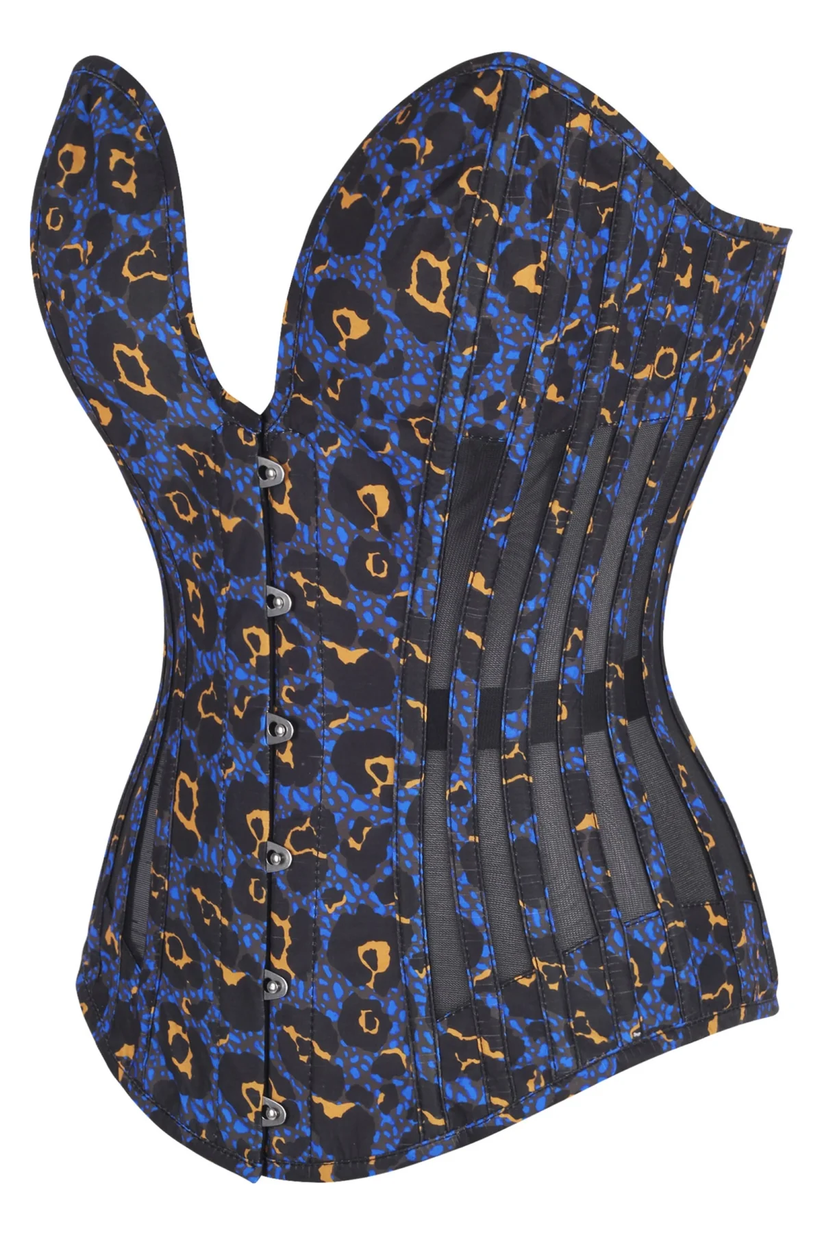 Leopard Print Gothic Corset with Plunge Neckline and Mesh Panels
