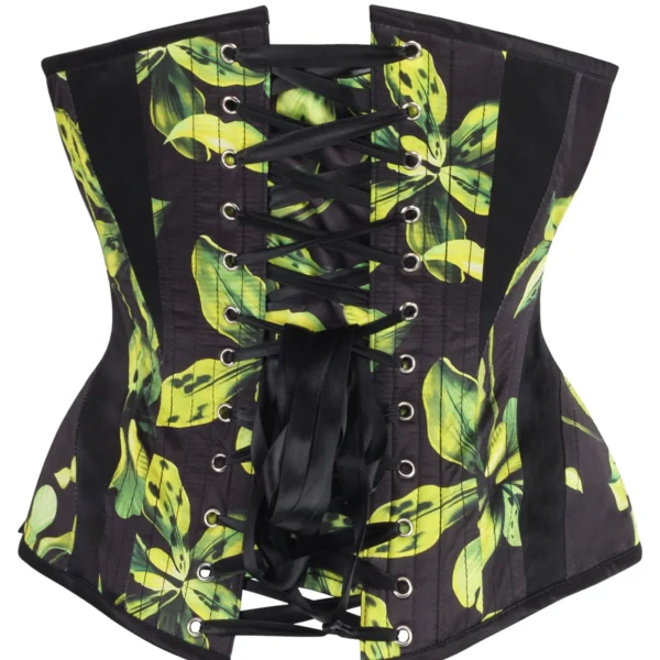 Green and Black Floral Gothic Overbust Corset with Side Zip
