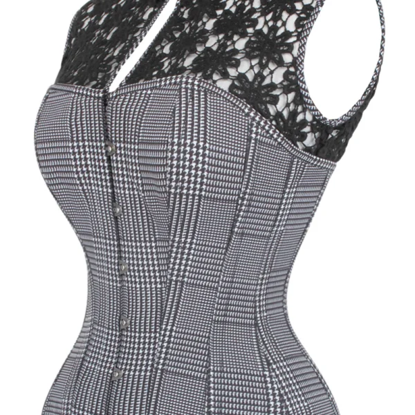 Houndstooth and Crochet Gothic Overbust Corset Top