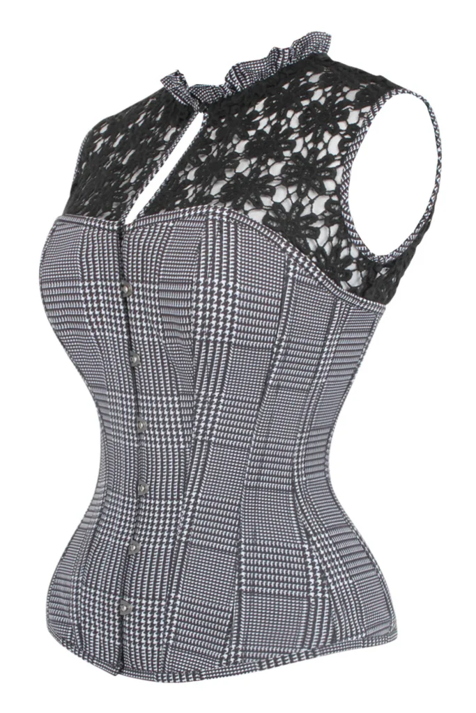 Houndstooth and Crochet Gothic Overbust Corset Top