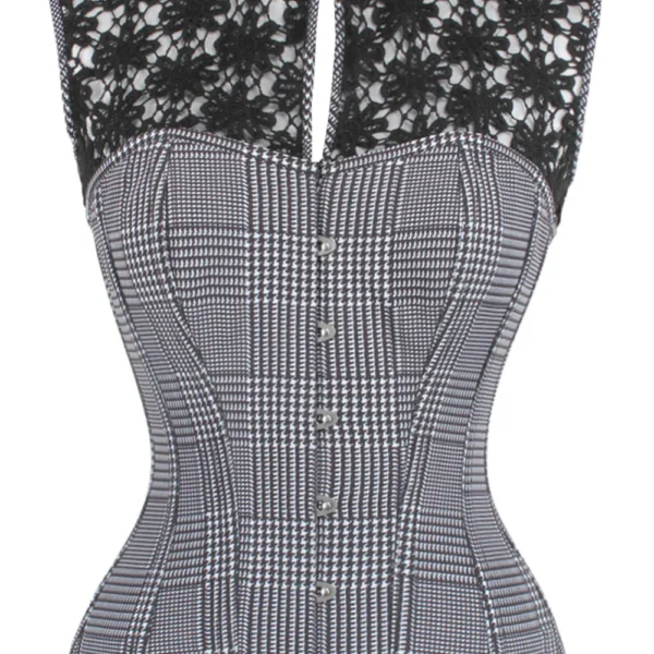 Houndstooth and Crochet Gothic Overbust Corset Top