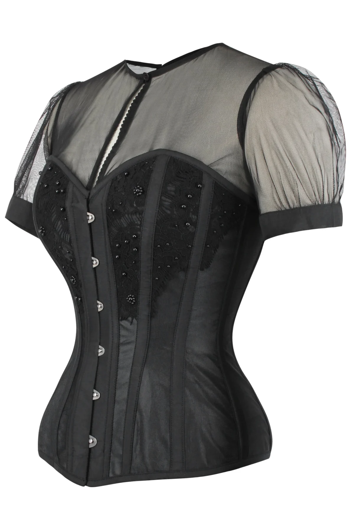Instant Shape Black Mesh Corset With Semi-Sheer Sleeves