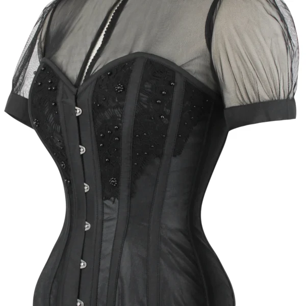 Instant Shape Black Mesh Corset With Semi-Sheer Sleeves