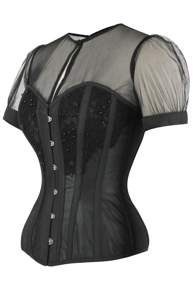 Instant Shape Black Mesh Corset With Semi-Sheer Sleeves