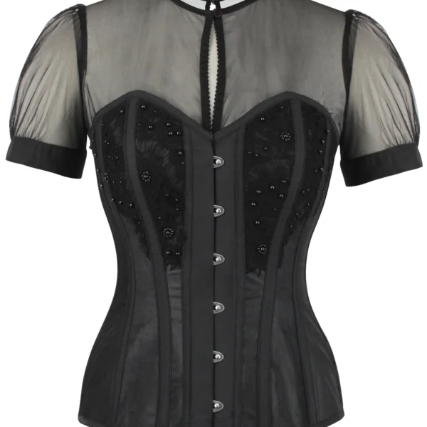 Instant Shape Black Mesh Corset With Semi-Sheer Sleeves