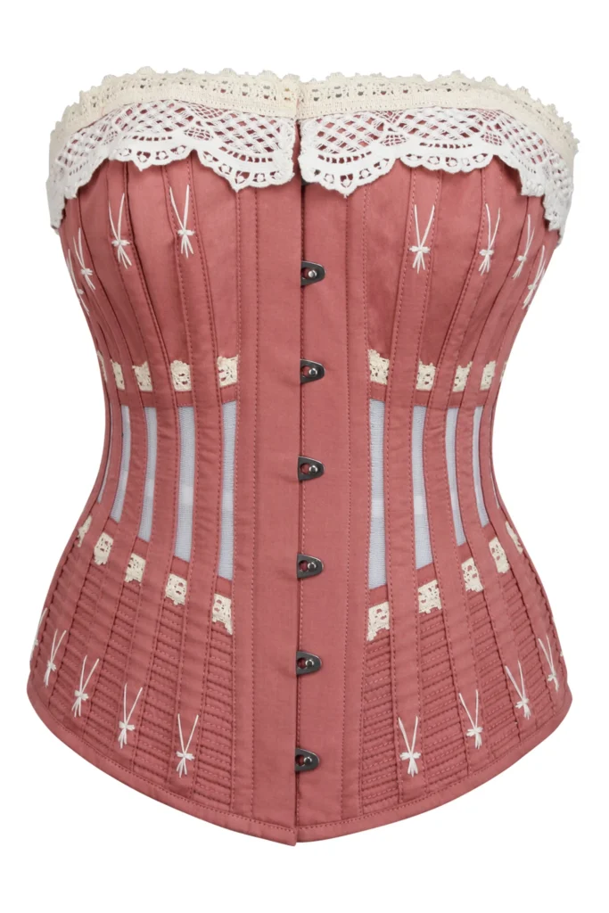 Historically Inspired Terracotta Longline Corset with Lace