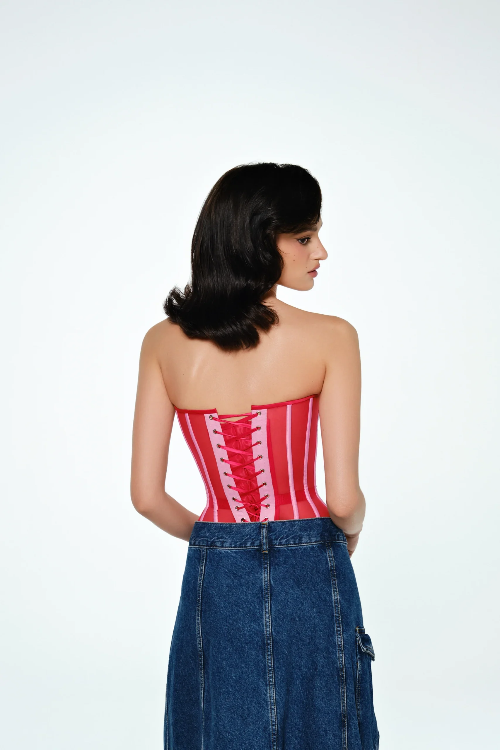 Red Corset Top with Pink Satin Cups Red Corset Top with Pink Satin Cups