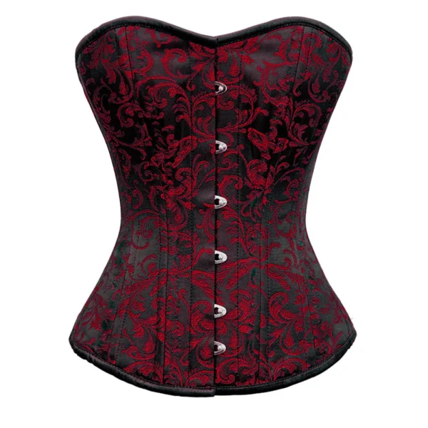 Burgundy Brocade Overbust Waist Training Gothic Corset