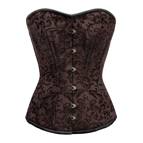 Brown Brocade Waist Training Overbust Corset