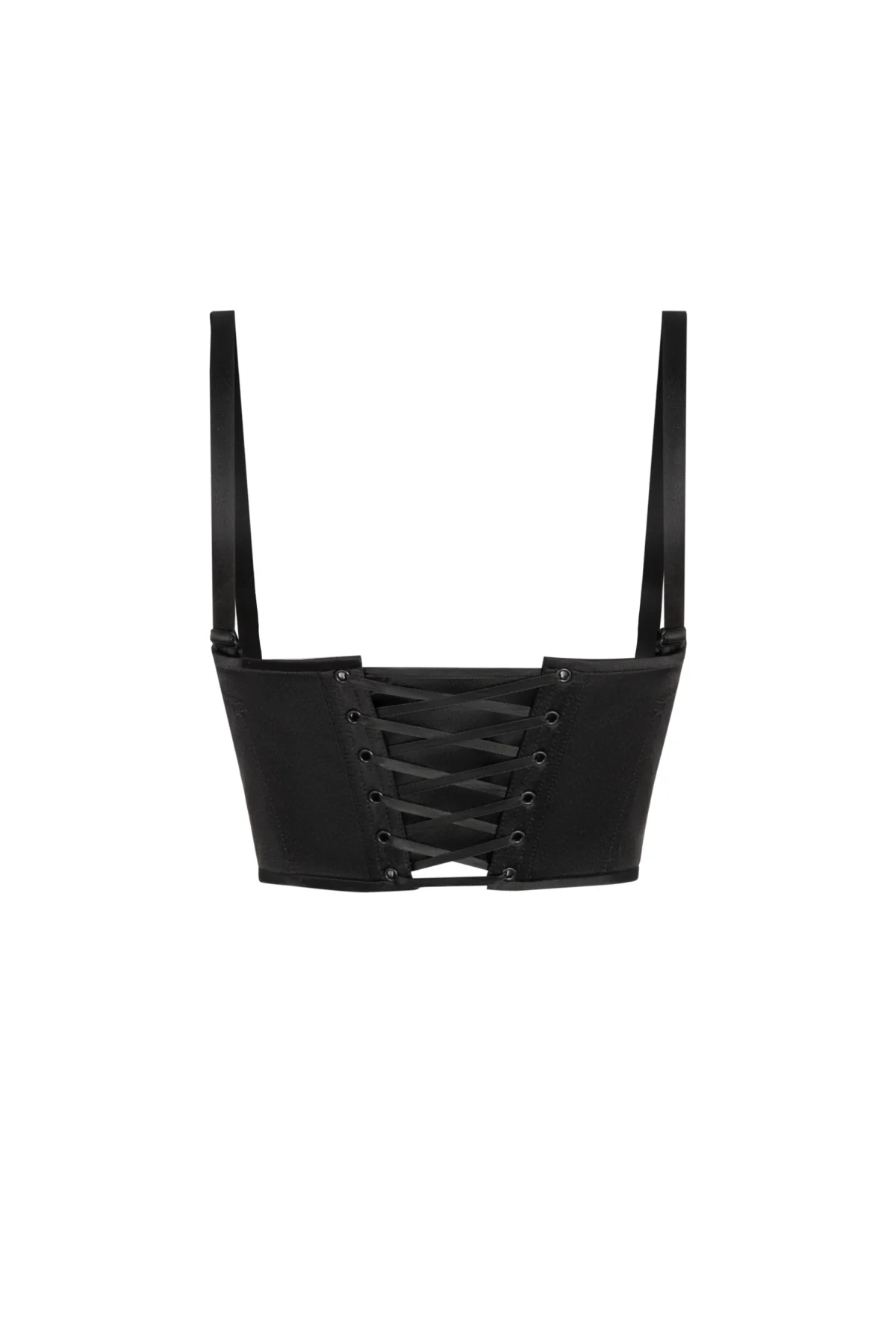 Black Satin Bustier Top Corset with Shoulder Straps