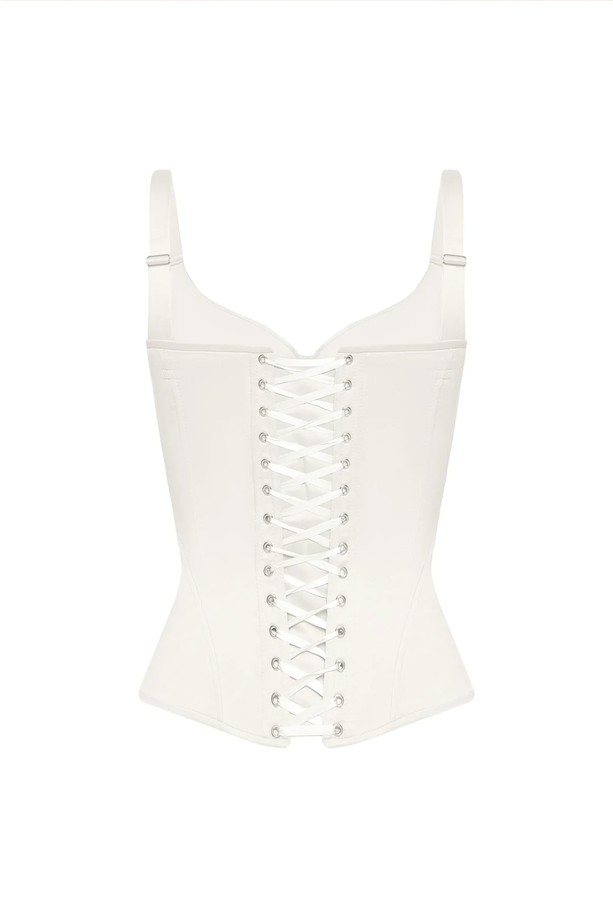 Off-White Satin Corset Top with Fixed Shoulder Straps