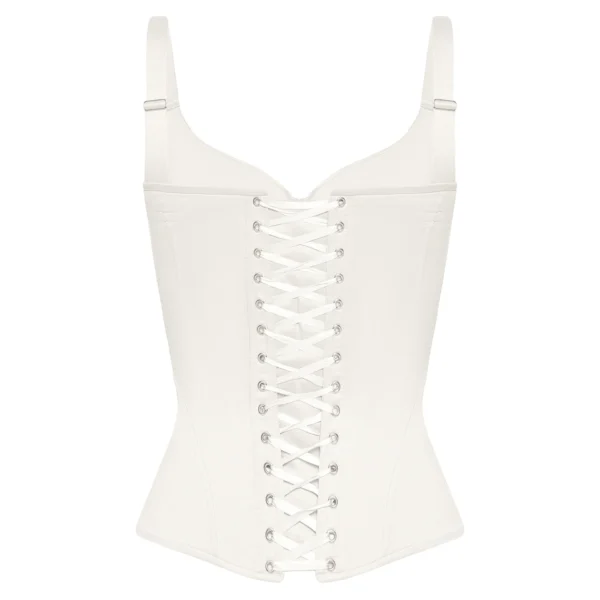 Off-White Satin Corset Top with Fixed Shoulder Straps