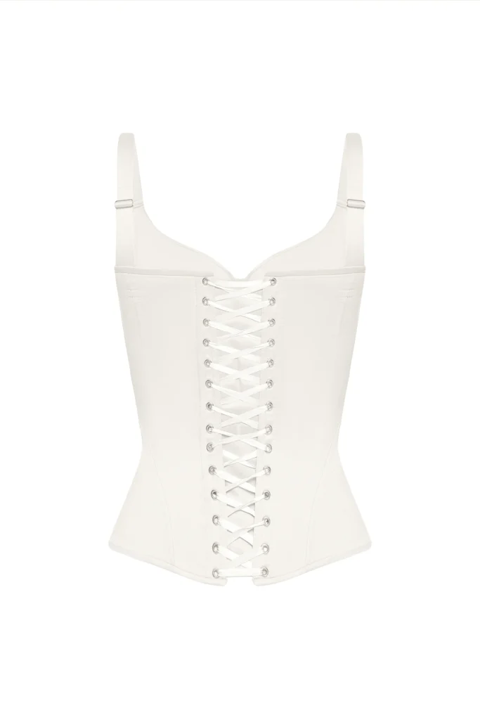Off-White Satin Corset Top with Fixed Shoulder Straps