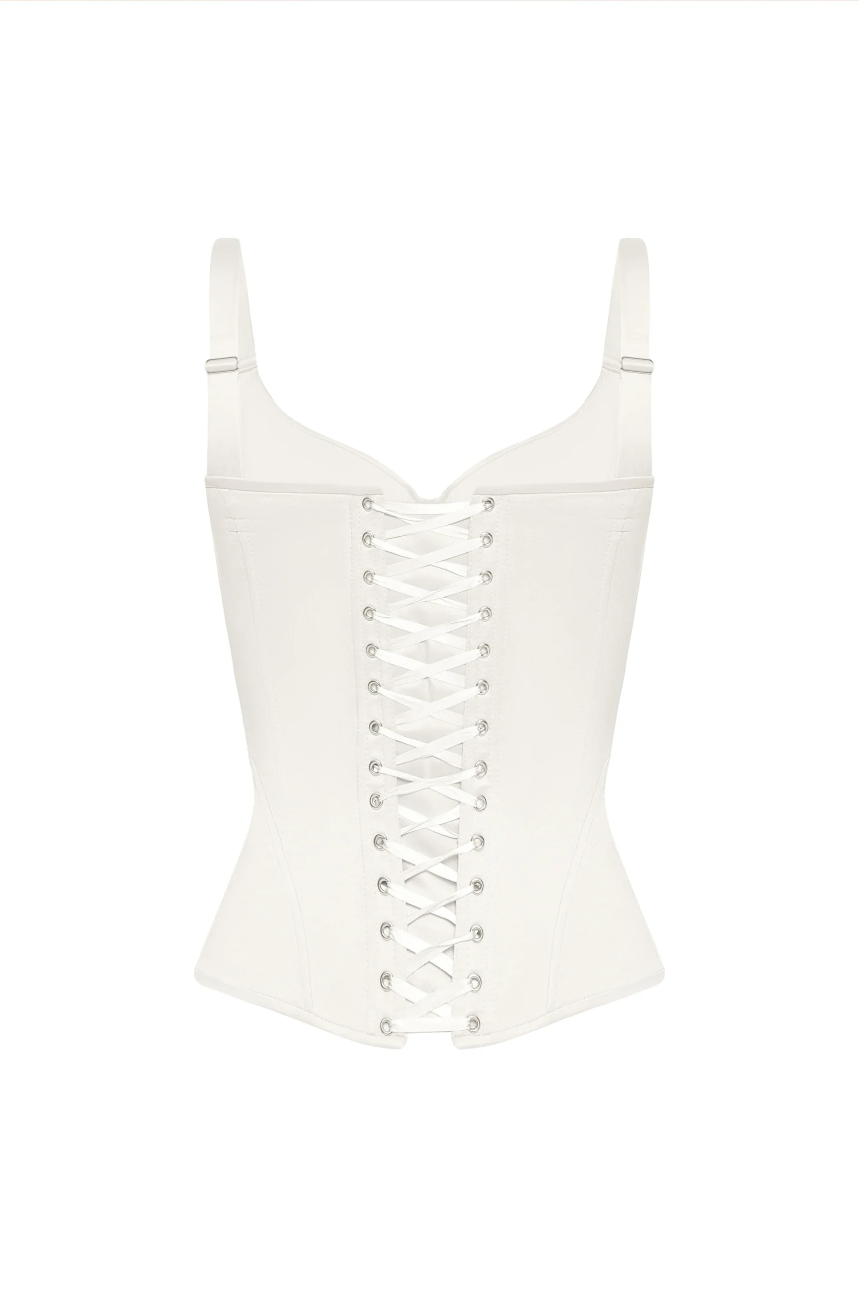 Off-White Satin Corset Top with Fixed Shoulder Straps Off-White Satin Corset Top with Fixed Shoulder Straps
