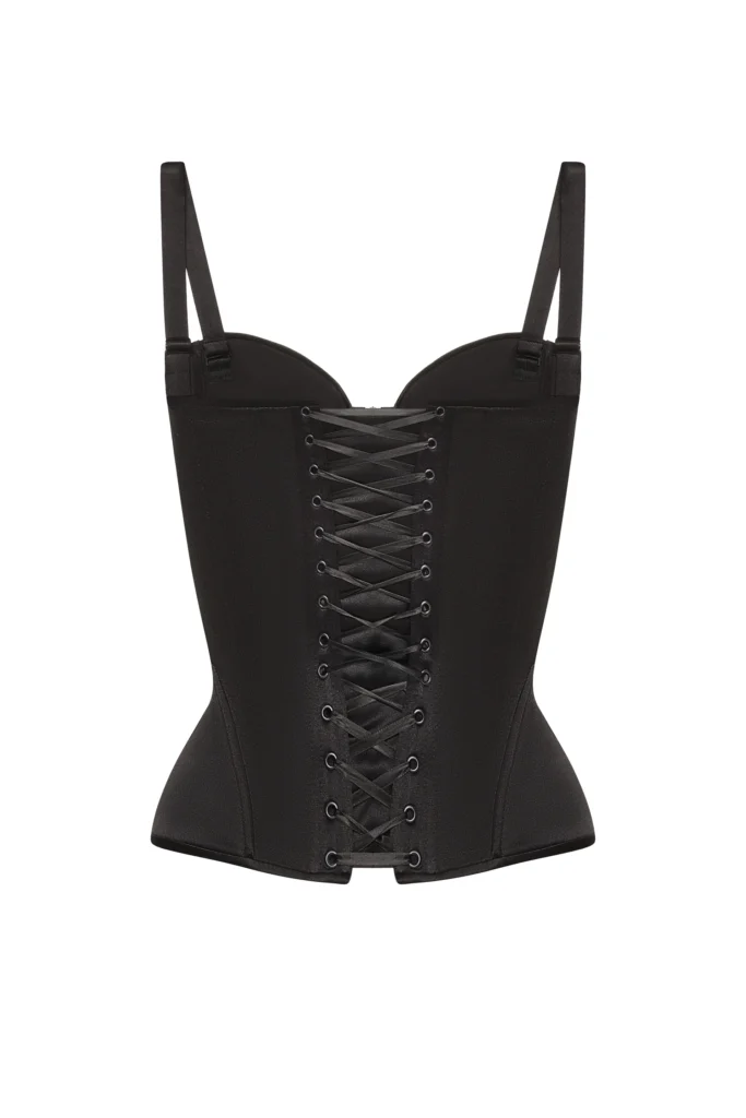 Black Corset Top with Removable Shoulder Straps and Front Zip