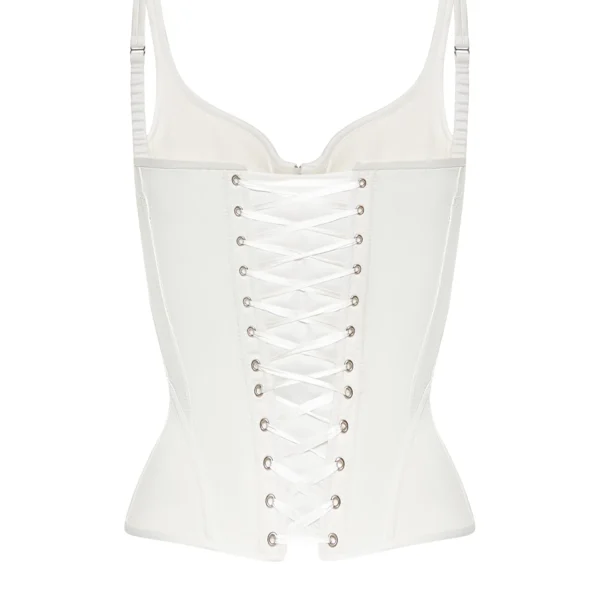 White Overbust Corset Top with Shoulder Straps and Front Zipper