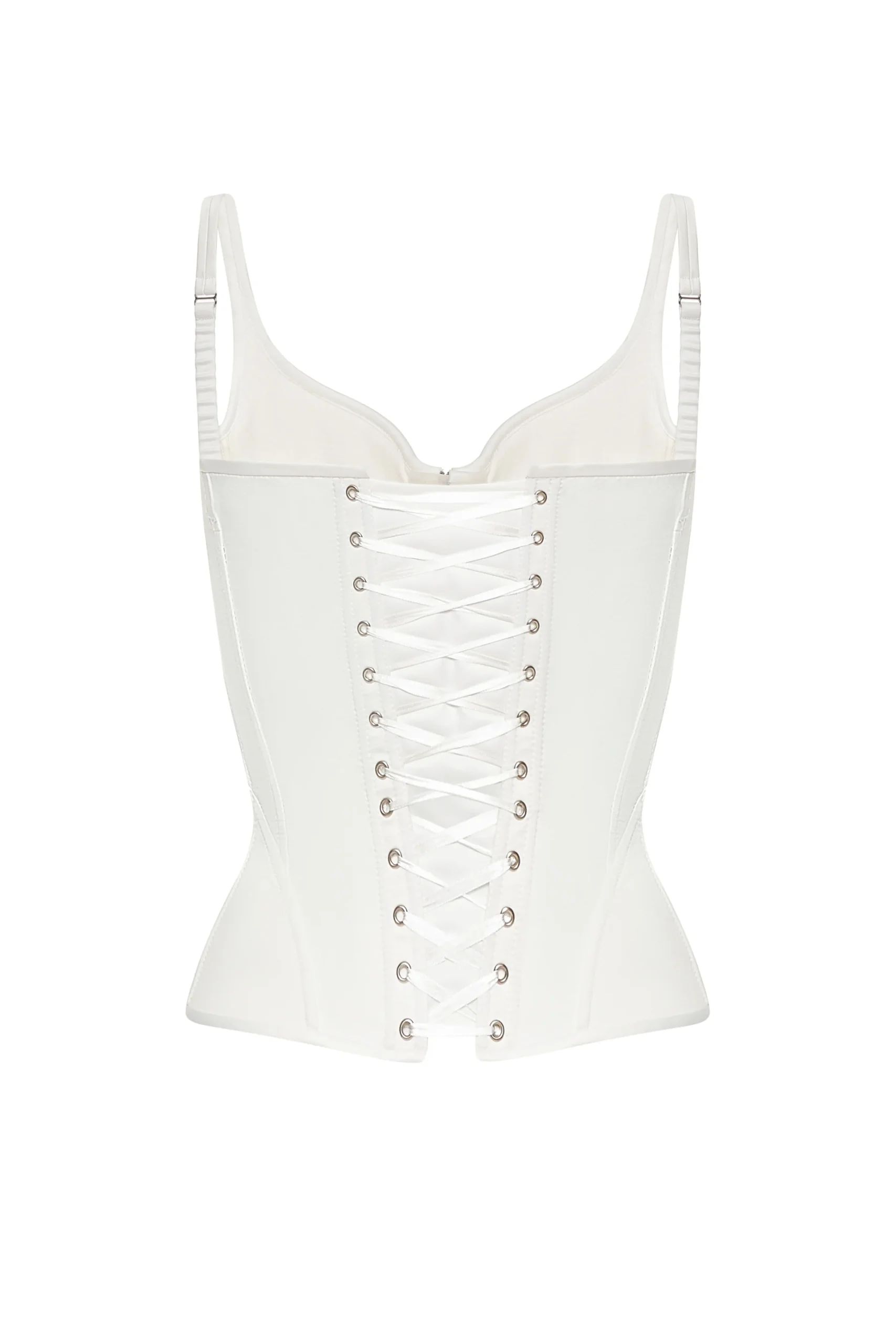 White Overbust Corset Top with Shoulder Straps and Front Zipper White Overbust Corset Top with Shoulder Straps and Front Zipper