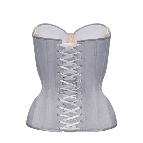Grey Satin Corset Top with Floral Lace Front