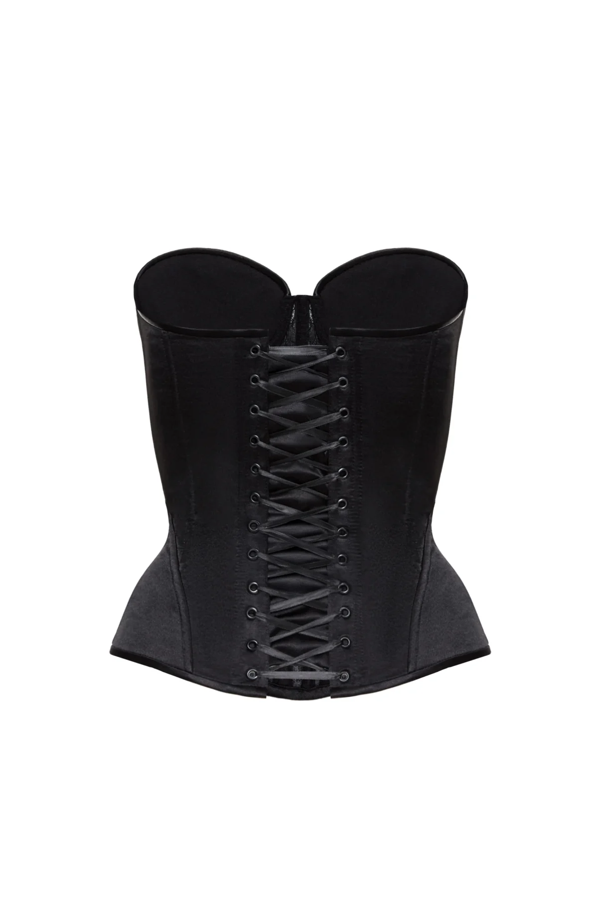 Black Fashion Satin Corset Top with a Floral Lace Front