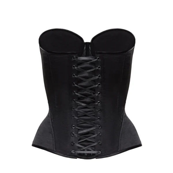 Black Fashion Satin Corset Top with a Floral Lace Front