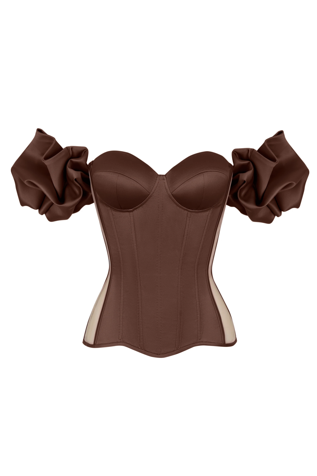 Brown Satin Corset with Transparent Back and Detachable Sleeves