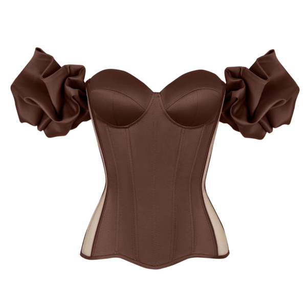 Brown Satin Corset with Transparent Back and Detachable Sleeves