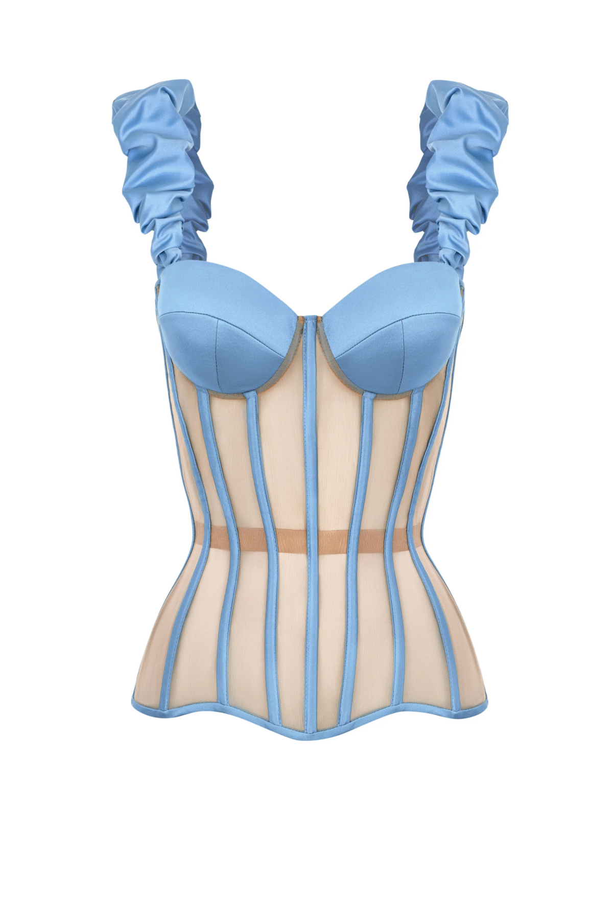 Jeans Blue Corset with Satin Reliefs and Detachable Straps