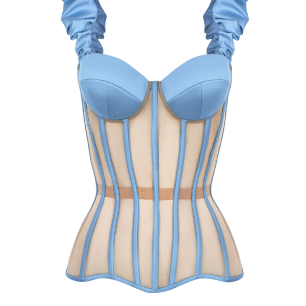 Jeans Blue Corset with Satin Reliefs and Detachable Straps