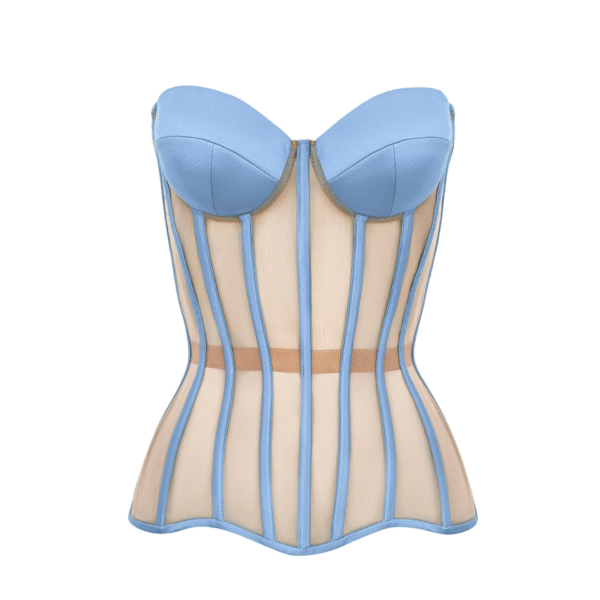 Jeans Blue Corset Top with Mesh and Satin Cups