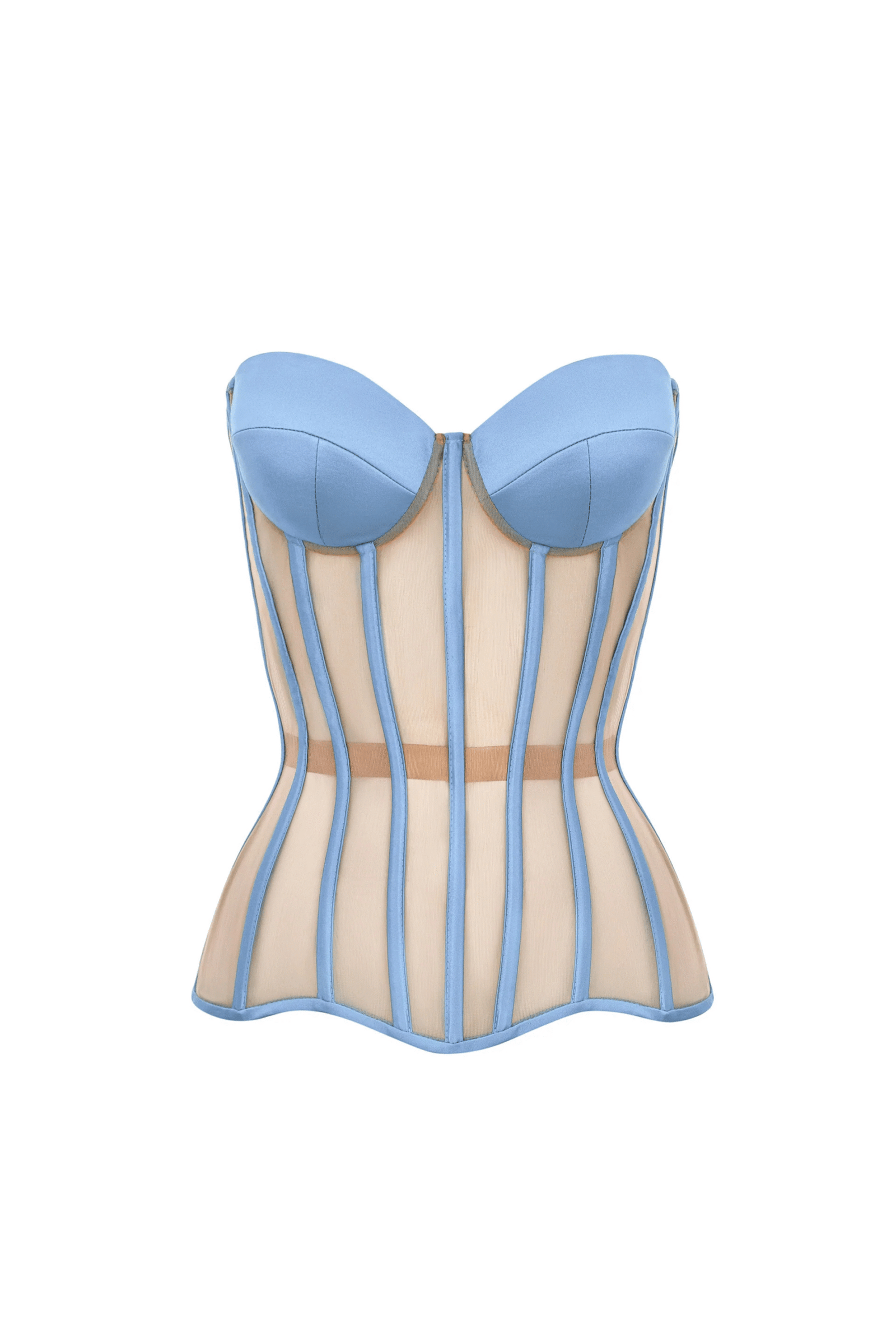 Jeans Blue Corset Top with Mesh and Satin Cups Jeans Blue Corset Top with Mesh and Satin Cups