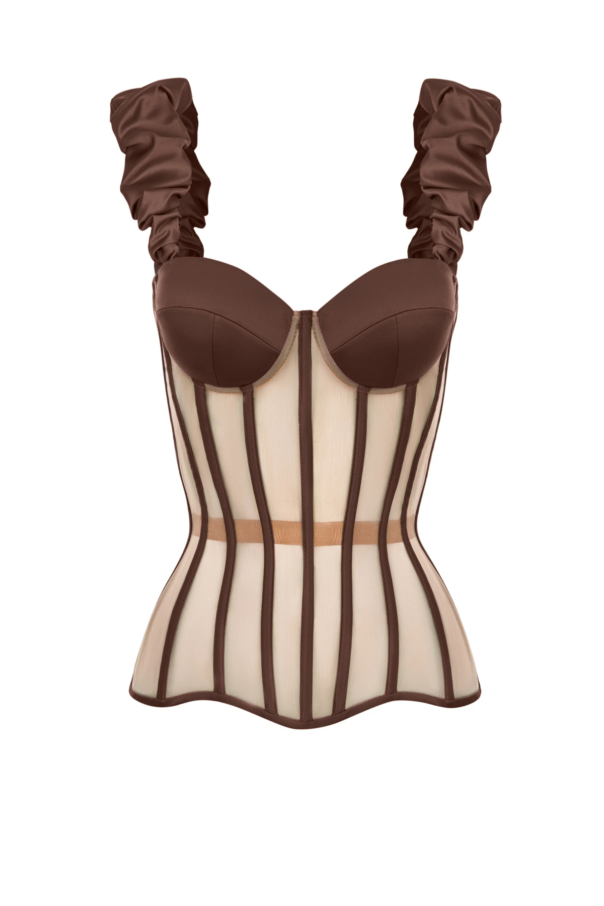 Brown Corset with Satin Cups and Detachable Straps