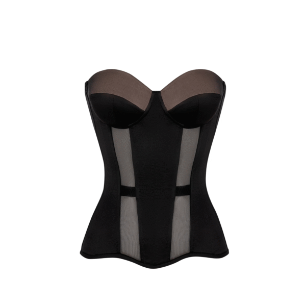 Black Satin Corset With Transparent Reliefs