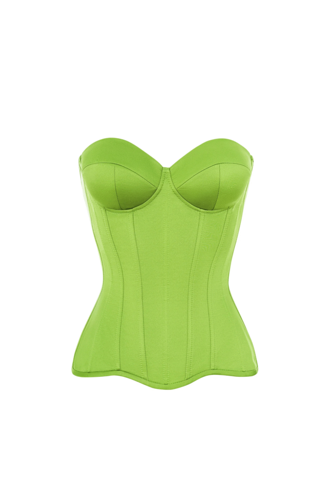 Green Overbust Satin Corset Top with Cups