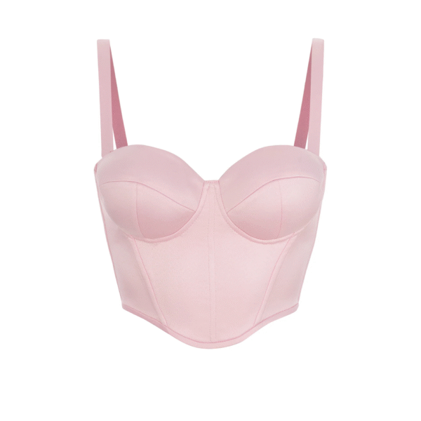 Short Pink Satin Bustier Top Corset with Sleeves
