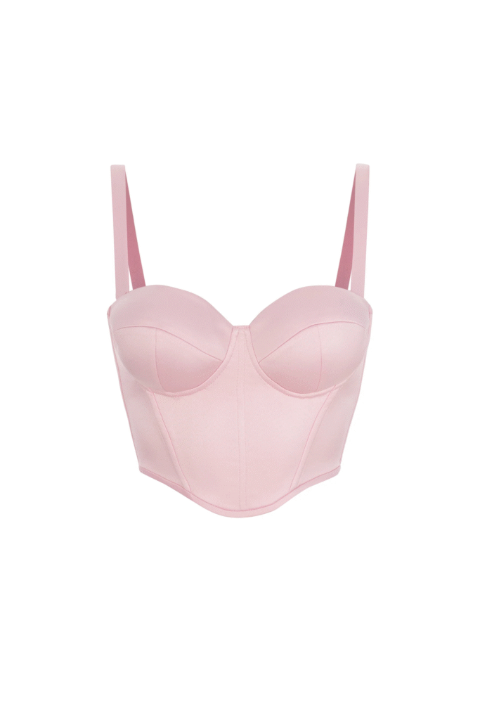 Short Pink Satin Bustier Top Corset with Sleeves