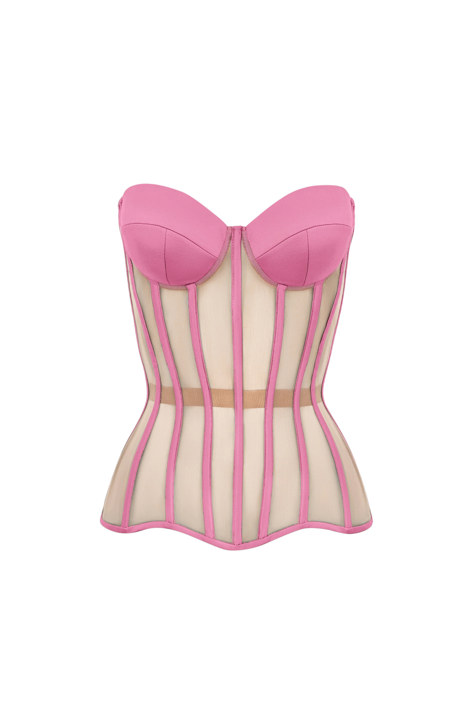 Pink Mesh Overbust Corset with Reliefs and Satin Cups Pink Mesh Overbust Corset with Reliefs and Satin Cups