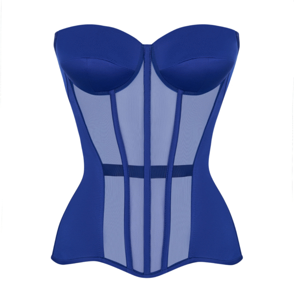 Blue Satin Corset Top with Transparent Front