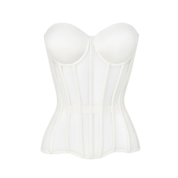 White Mesh Corset Top with Satin Cups